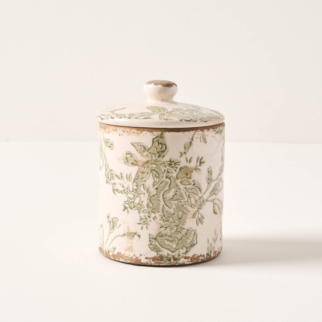 Green and White Distressed Canister