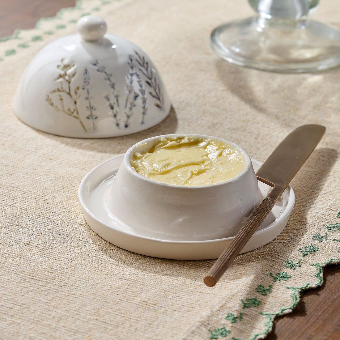 Pressed Floral Ceramic Butter Dish